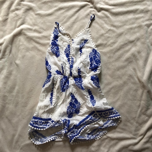 Pants - White and blue romper